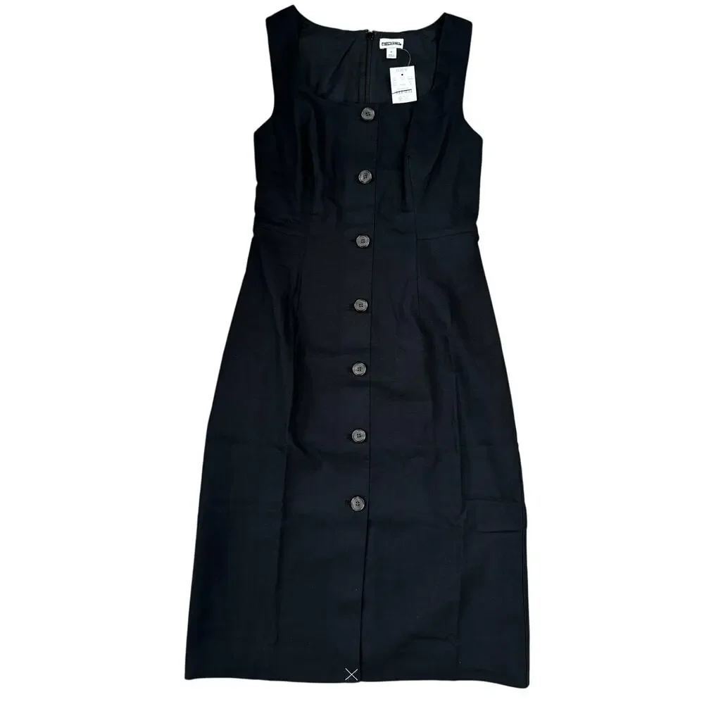 J.Crew Linen Cotton Blend Old Money Button Front Midi Dress Black 0